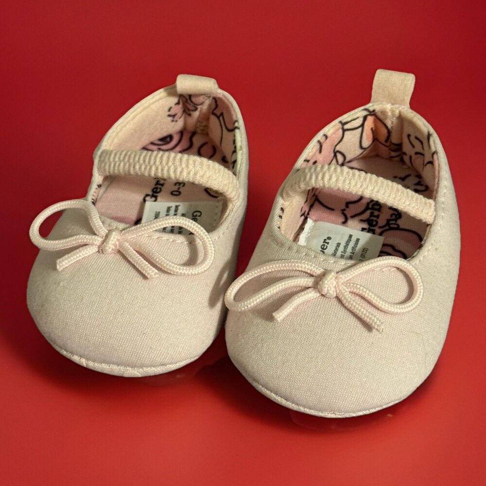 Gerber Baby Girl's Ballet Slipper Shoes Size 0-3 Months Adorable Floral Princess